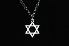 Star of David Necklace Silver Pewter Charm 1" Pendant 3mm Stainless Chain 18"