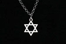 Star of David Necklace Silver Pewter Charm 1" Pendant 3mm Stainless Chain 18"