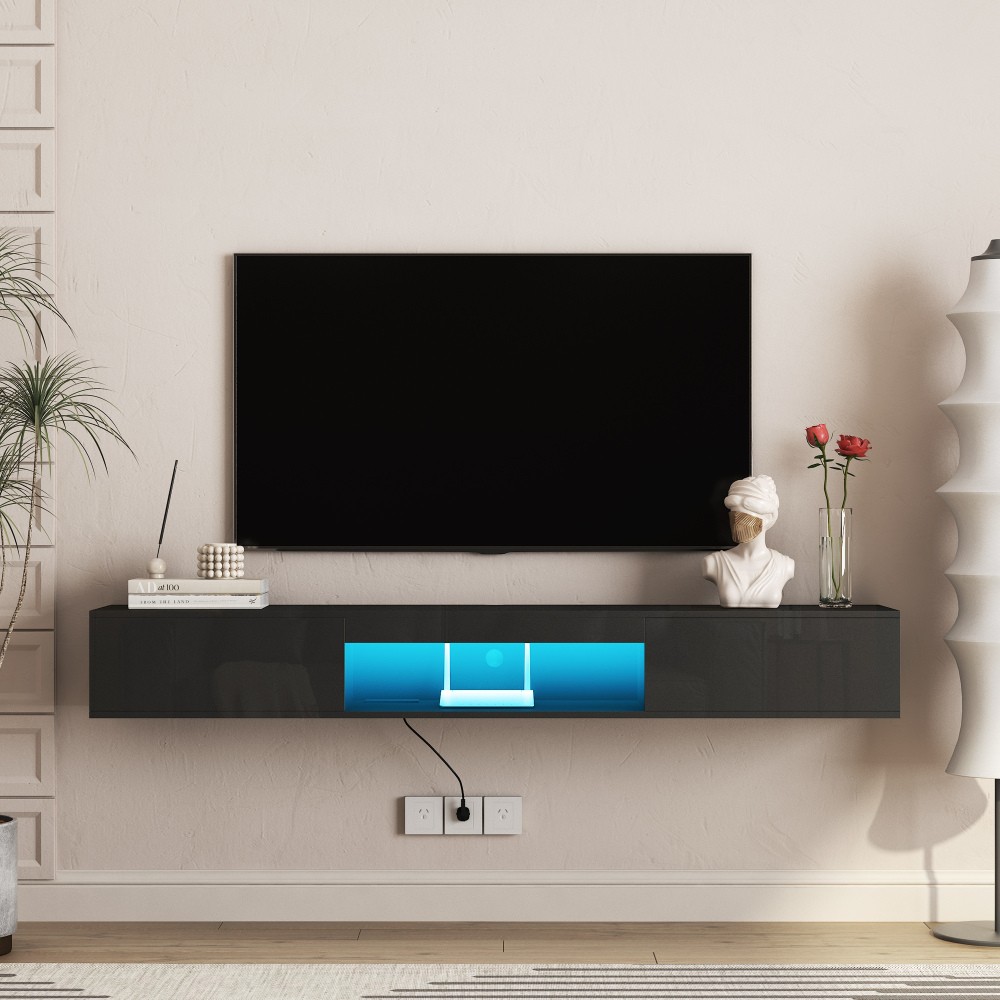With 16 Led Colors, Wall Mounted For 55-65 Inch Tvs Black