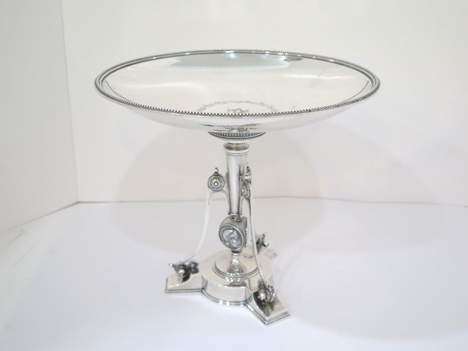 10 in - Sterling Silver Starr & Marcus Antique 1865-67 Medallion Fancy Compote