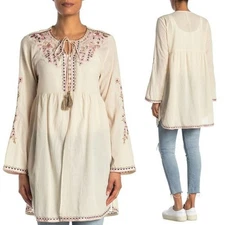 Aratta Valentina Embroidered Tunic Top Coverup Size XS Floral Flowy Boho NWT