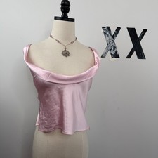 Lioness Delilah Pink Satin Cropped Cowl Neck ...