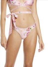 River Island Embellished Trim Floral Bikini Bottom Sz 8 US/12 UK NEW Light Pink