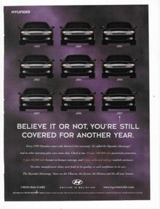 Hyundai "Driving Is Believing" 1999 Advantage Warranty Vintage Print Ad