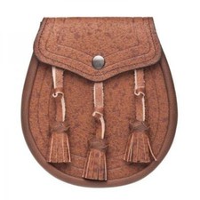 Khaki Brown Pig Skin Unadorned Day Sporran with Matching Sporran Chain