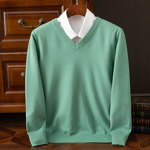 Herren Kaschmirmischung Pullover V-Ausschnitt Langarm Pulli Strickbasis Warm Strick - Bild 39 von 41