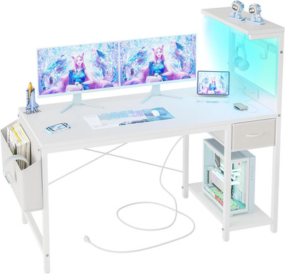 Gaming Desk 47 Inch with Power Outlet and LED Light, Computer Desk with Reversib