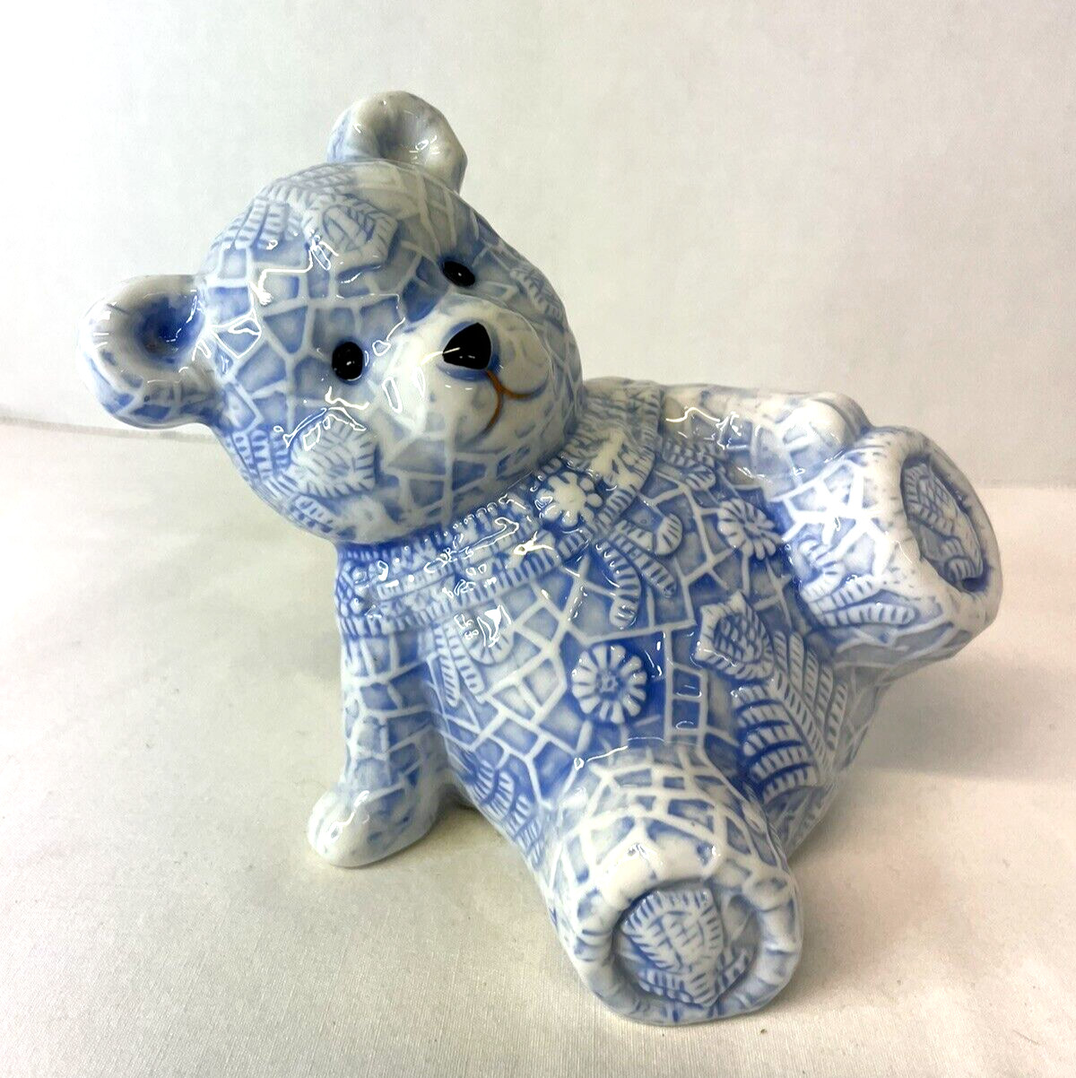Blue & White Reclining Teddy Bear Piggy Bank Childs Nursery