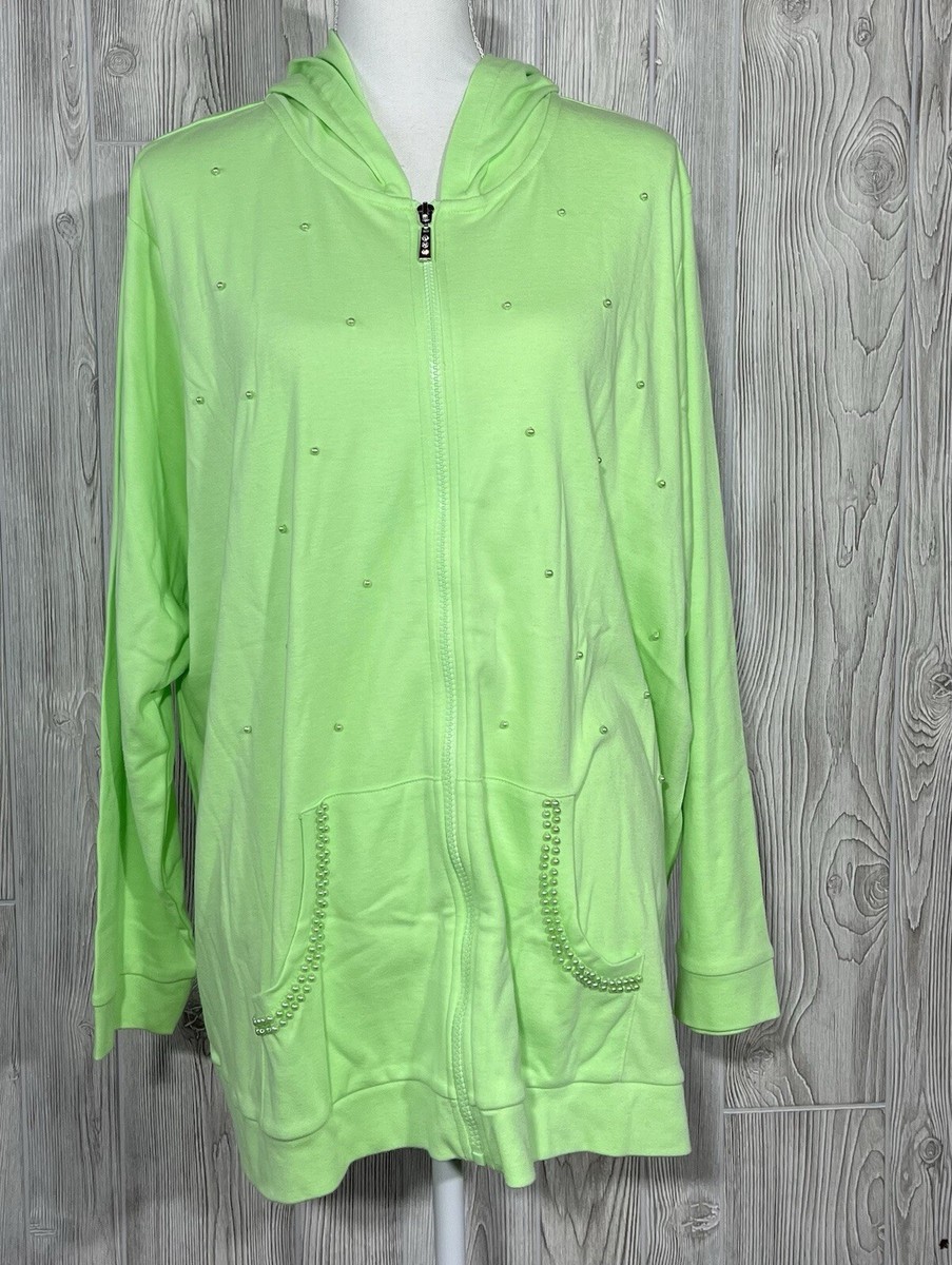 Quacker Factory Women's Pearl Green Zip Front Jacket Pocket Quacker Factory Women's Pearl Green Zip Front Jacket Pocket