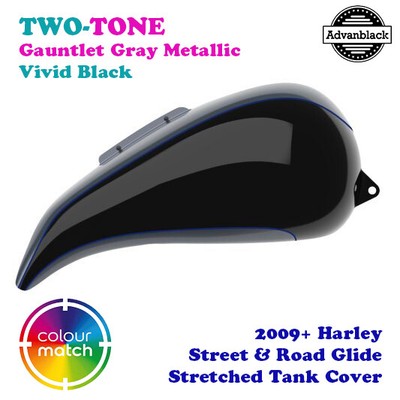 Gauntlet Gray & Vivid Black 2-Tone Stretched Tank Cover For 09+ Harley FLTRX