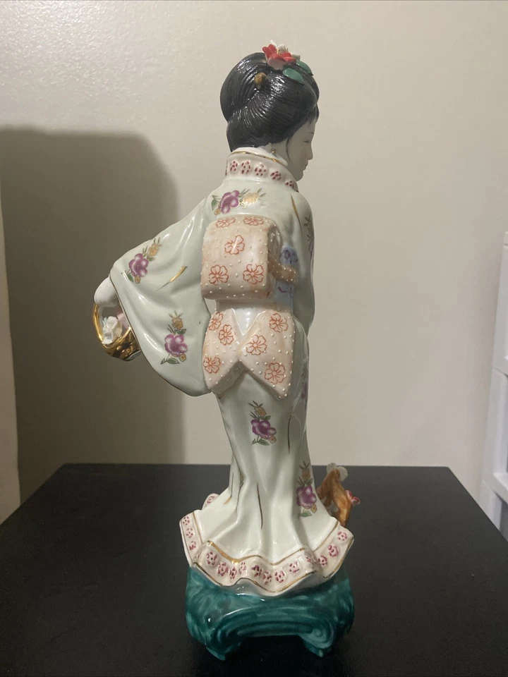 "Estatuilla de colección geisha estatuas japonesa pintada a mano porcelana dorada 12""" Foto 2 de 4