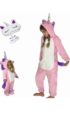 My Genius Doll- Hooded Unicorn Pajamas With Mask For  4-11 Year Old Girls