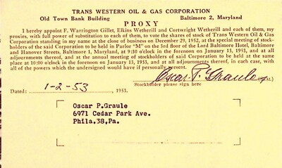 Trans Western Oil & Gas Corporation Vollmacht zur Stimmabgabe von Aktien 1953 Formular