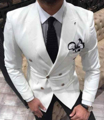 Designer double breasted double breasted jacket white gold buttons fitted slim fit 56