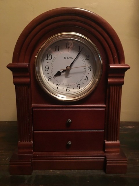 Vintage Bulova Mantle Clock Wood Armoire 2 Drawer Jewelry ...