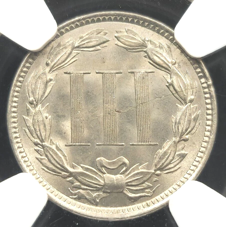 1873 Open 3 Three Cent Nickel Reverse Lamination Mint Error MS 64 NGC #2457 - Image 4 of 4