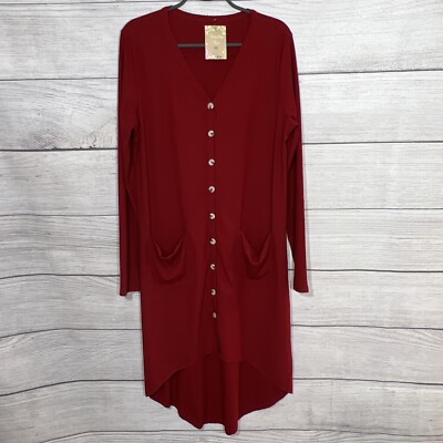 Women's High Low Long Sleeve Cardigan Sweater Dress Button Up Pockets Red  Sz L | eBay