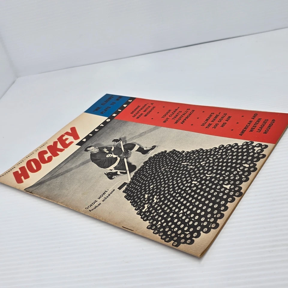 Revista de hockey pictórica Gordie Howe: otro hito noviembre 1963 en blanco y negro de colección Foto 2 de 4