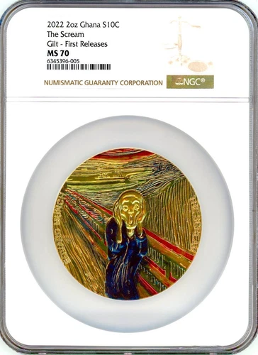 2022 Republic of Ghana 2 oz Silver Edvard Munch - The Scream NGC 70 FR