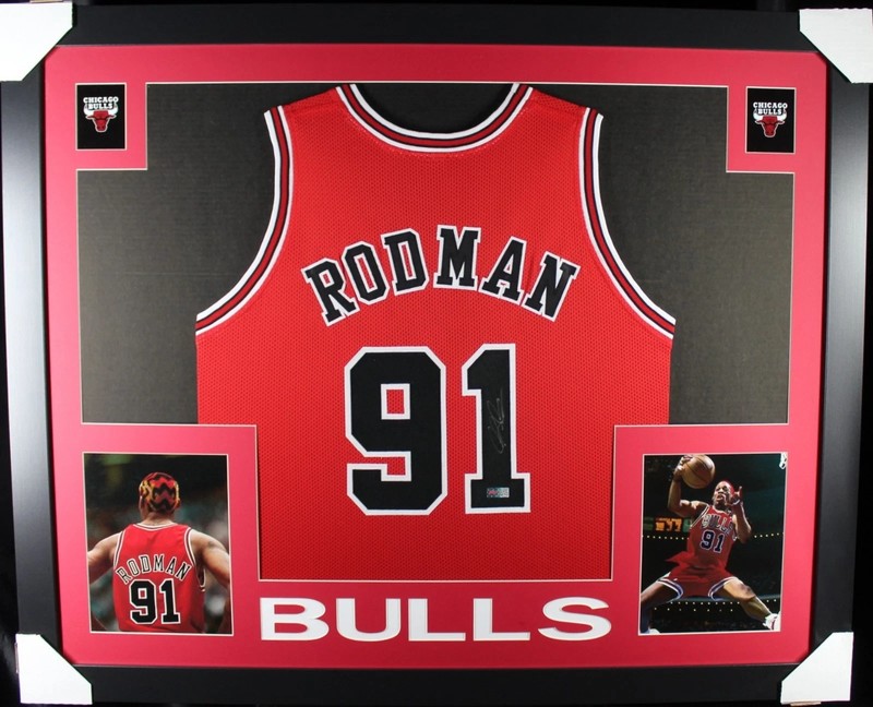 Chicago Bulls Dennis Rodman Signed NBA 35x43 Framed Jersey PIA COA