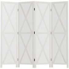 HOMCOM Paravento a 4 Ante per Interni Divisorio in Legno 182x170 cm, Bianco