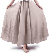 Women's Bohemian Style Elastic Waist Band Cotton Linen Long Maxi