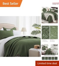 Queen Size Quilt Set Olive Green Lightweight Comforter Bedding with 2 Shams