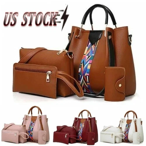 4Pcs/Set Women Lady Leather Handbags Messenger Shoulder Bags Tote Satchel Purse