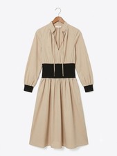 Tory Burch Tan & Black Color Block Tie Neck Midi Dress Size 4