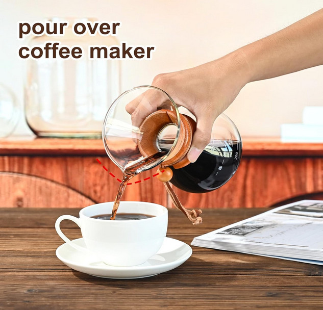 Pour Over Coffee Maker 13.5oz Glass Carafe w/ Stainless Steel Filter Dripper