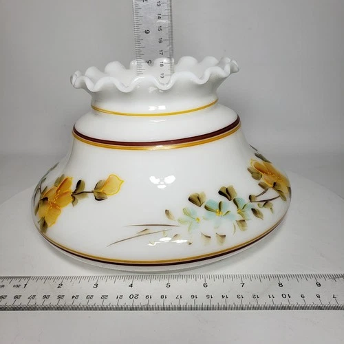 Vtg Hand Painted Floral Milk Glass Hurricane Lamp Shade, 6.5" Fitter, Shade Only