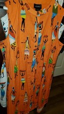 Ashro African Print Maxi Dress Size 16 Sleeveless Button Cotton Orange