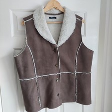Dash Brown Faux Sheepskin Gilet Fleece Sherpa Lined Women's Size 18