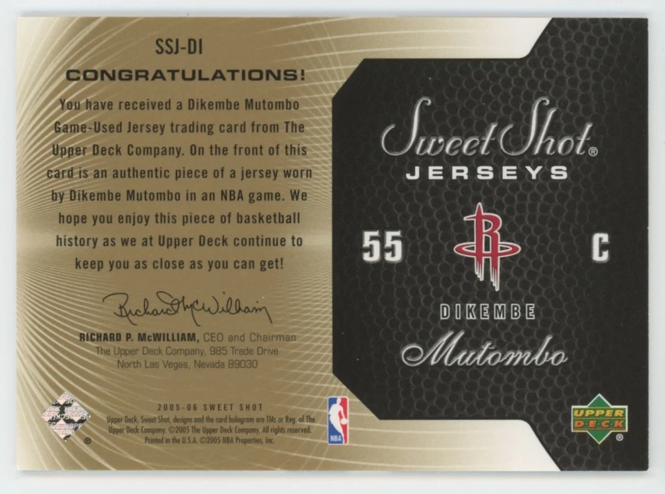 2005-06 Upper Deck Sweet Shot Gold Dikembe Mutombo Patch 98/99 Rockets #SSJ-DI - Image 2 of 2
