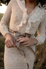 Vintage Crochet Lace Maxi Dress, Cream, Boho, Wedding, Engagement, Elopement