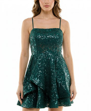 Emerald Sundae Women Dress Size Small Green Juniors Sequined Squareneck