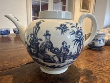 18th Century Blue & White Mother And Child Worcester Teapot C1770 Crescent