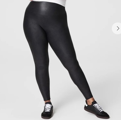 SPANX Faux Leather Fleece Lined Leggings Black Small Petite New With Tags