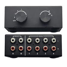 4-Port RCA Audio Switcher 2in4 Out 4in2 Out Stereo L/R Sound Channel Splitter