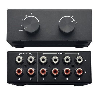 4-Port RCA Audio Switcher 2in4 Out 4in2 Out Stereo L/R Sound Channel Splitter