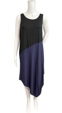 Eileen Fisher Women S/M Viscose Jersey Asymmetric Tank Dress Black Purple