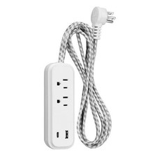 HDX 6 ft. 2-Outlet Braided Extension Cord Power Strip with 1 USB-A  USB-C White