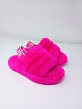 EUC UGG Fluff Yeah Shearling Slide Slippers Hot Pink Big Girl's 1 / EU 32.5