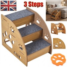3 Steps Pet Ramp Wooden Dog Steps Stairs Cat Detachable Ladder For Bed Sofa UK