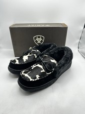 Ariat Ivy Moccasin Women's Size 9 Black White Cow Print Slippers 4419-982