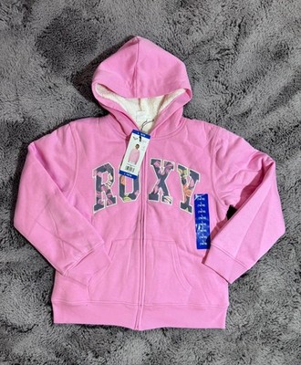 ROXY Girls Pink Zip Sherpa Lined Fleece Hoodie Size L 14/16