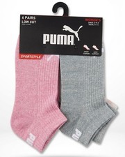 PUMA SOCKS WOMEN'S - LOW CUT 263 - RIBBED PINK GREEN - SHOE SZ 5-9.5 -PACK 6