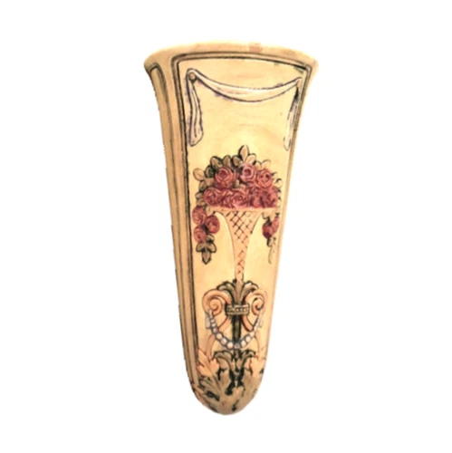 Weller Roma Wall Pocket Vase Floral Ivory Glaze Art Pottery Vintage USA