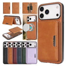 2 in 1 Leather Case for iPhone 17 Air Pro Max Magsafe Cover Wallet Card Holder