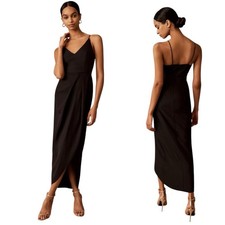 BHLDN Anabela V-Neck Crepe Dress Black Size 8